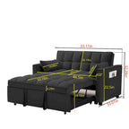 Canapé convertible noir en velours 55.2 avec coussins décoratifs et poches