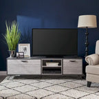 Meuble TV gris 71,1 cm avec armoire dépliante, armoire normale et 2 étagères pour téléviseurs jusqu'à 79 po