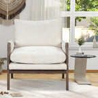 White 35.4 Velvet Arm Chair with Rubber Wood Frame