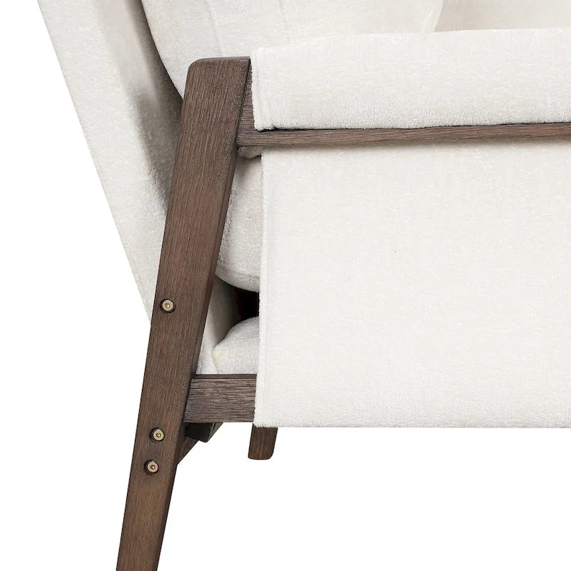 White 35.4 Velvet Arm Chair with Rubber Wood Frame