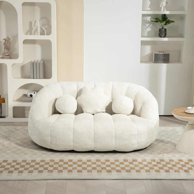 White 63.78 Chenille Upholstered Lounge Chair with High Density Foam