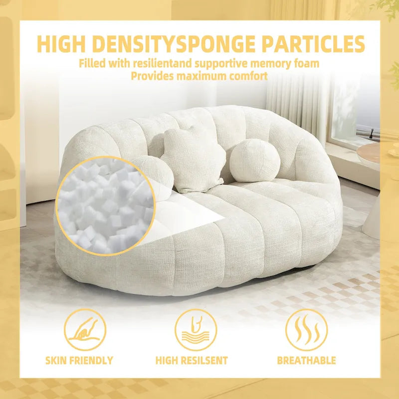 White 63.78 Chenille Upholstered Lounge Chair with High Density Foam