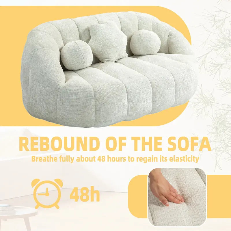 White 63.78 Chenille Upholstered Lounge Chair with High Density Foam