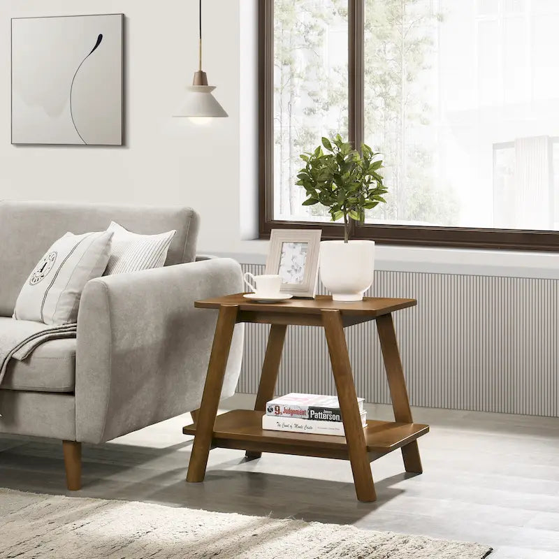 Table d'appoint étagère en bois Metz Mid-Century Modern, finition noyer
