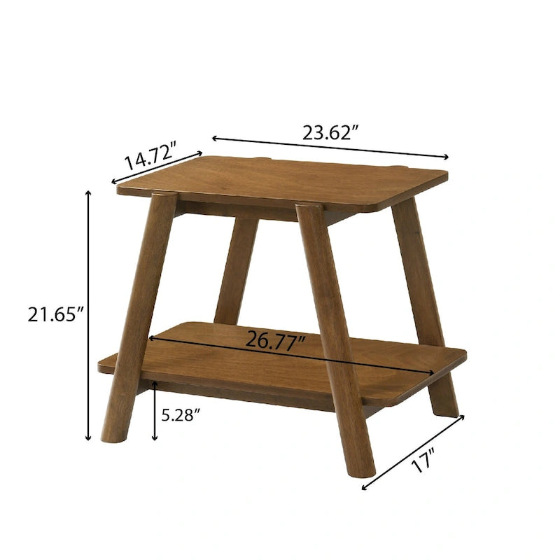 Table d'appoint étagère en bois Metz Mid-Century Modern, finition noyer