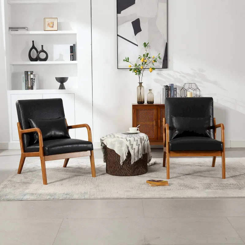 Modern Accent Chair, Solid Wood Padding Lounge Armchairs With One pillow for Living Room, Bedroom, Guest Room