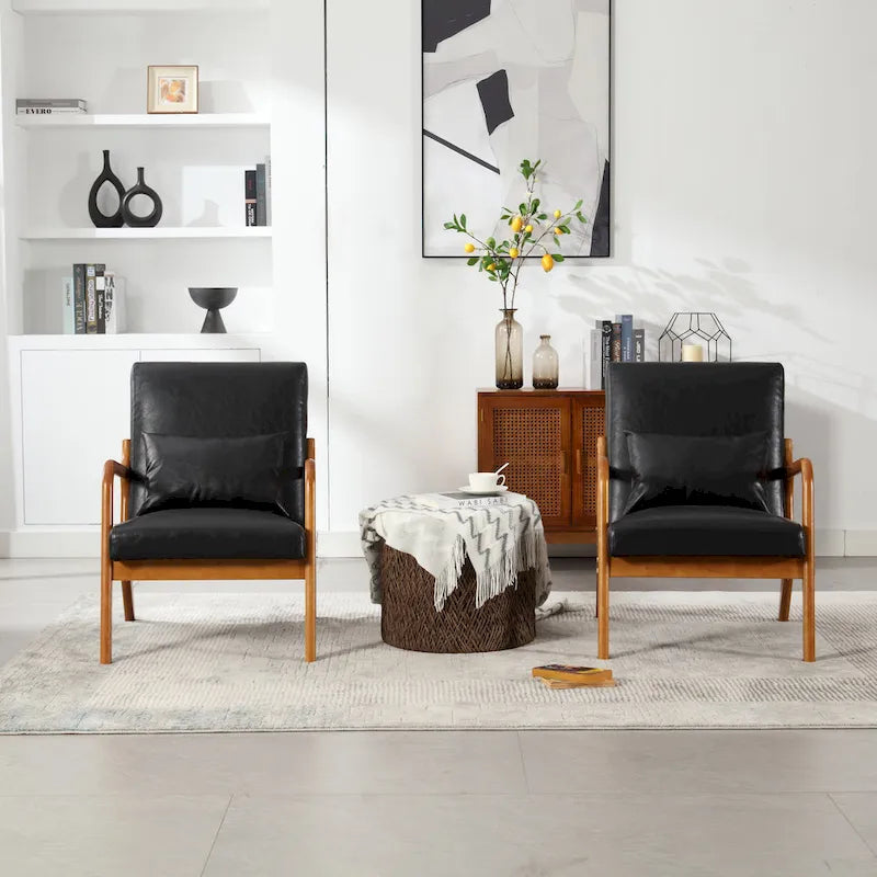 Modern Accent Chair, Solid Wood Padding Lounge Armchairs With One pillow for Living Room, Bedroom, Guest Room