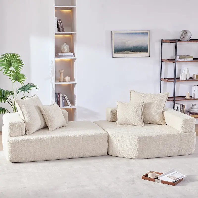 Canapé sectionnel modulaire capitonné en tissu bouclé, personnalisable soi-même