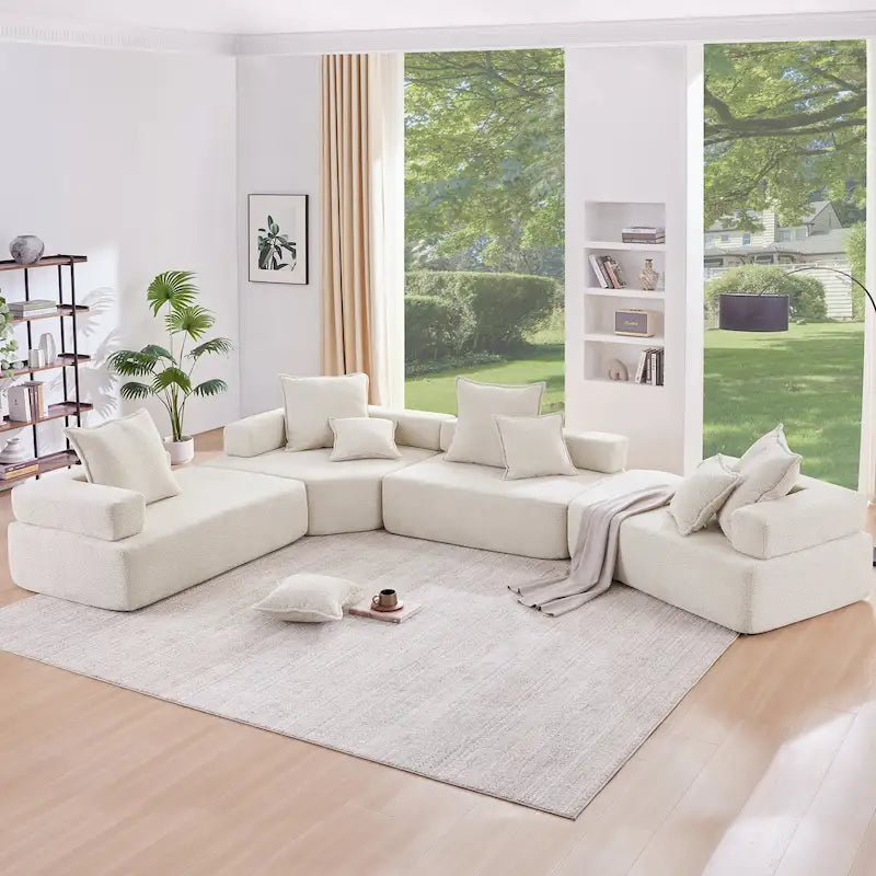 Canapé sectionnel modulaire capitonné en tissu bouclé, personnalisable soi-même