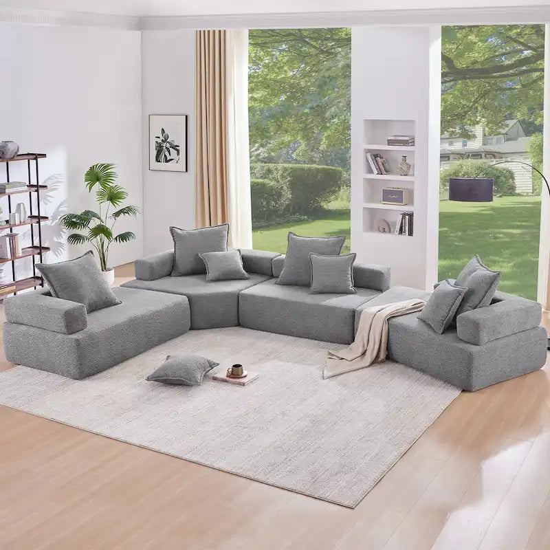 Canapé sectionnel modulaire capitonné en tissu bouclé, personnalisable soi-même