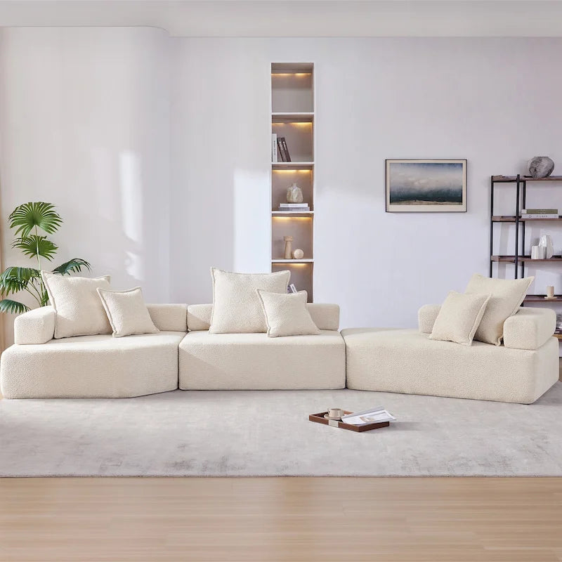 Canapé sectionnel modulaire capitonné en tissu bouclé, personnalisable soi-même