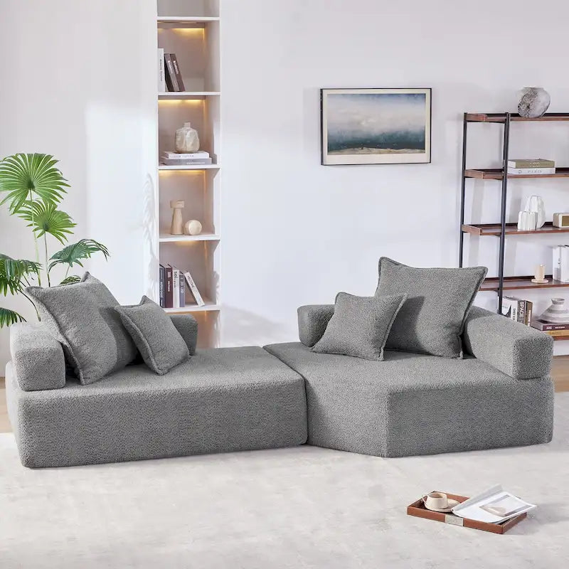 Canapé sectionnel modulaire capitonné en tissu bouclé, personnalisable soi-même