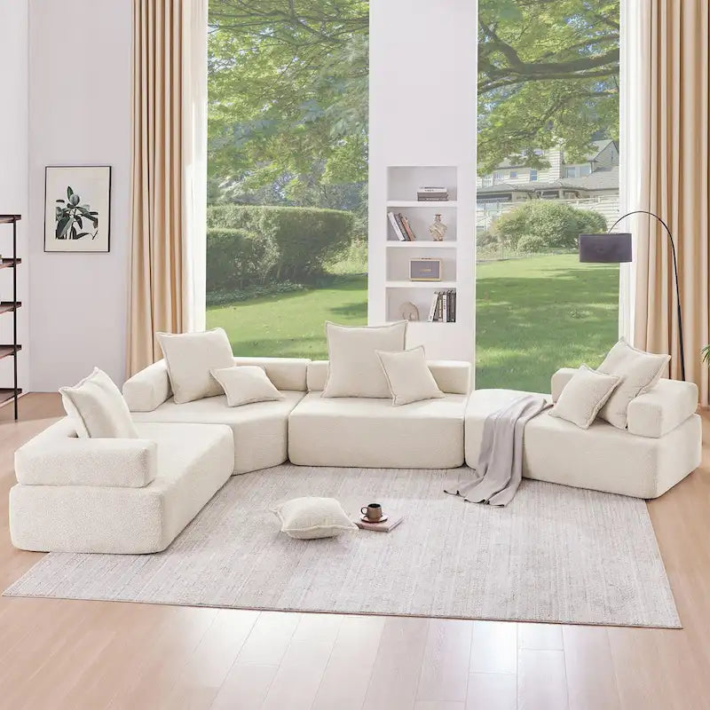 Canapé sectionnel modulaire capitonné en tissu bouclé, personnalisable soi-même