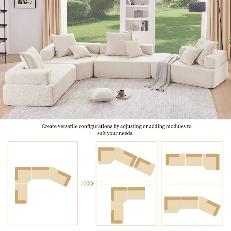 Canapé sectionnel modulaire capitonné en tissu bouclé, personnalisable soi-même