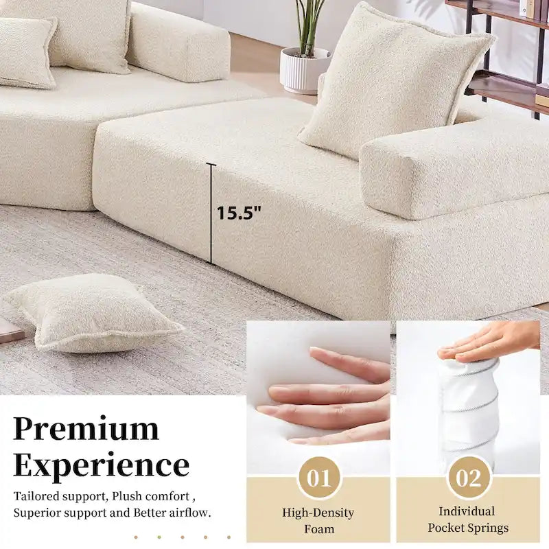Canapé sectionnel modulaire capitonné en tissu bouclé, personnalisable soi-même