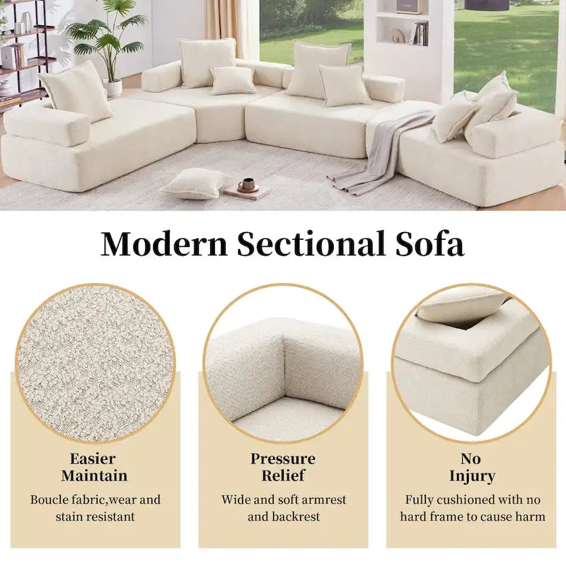 Canapé sectionnel modulaire capitonné en tissu bouclé, personnalisable soi-même