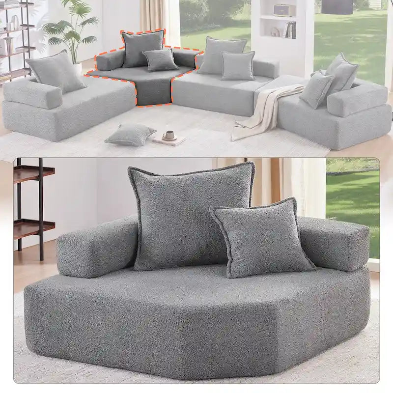 Canapé sectionnel modulaire capitonné en tissu bouclé, personnalisable soi-même