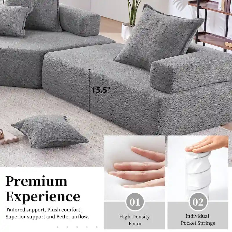 Canapé sectionnel modulaire capitonné en tissu bouclé, personnalisable soi-même