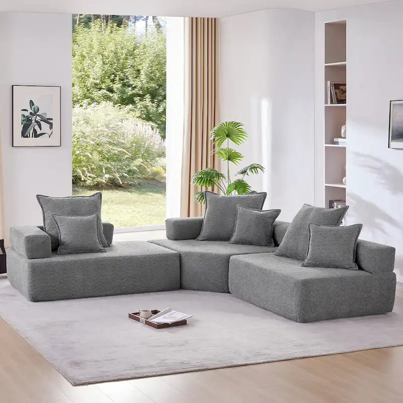 Canapé sectionnel modulaire capitonné en tissu bouclé, personnalisable soi-même