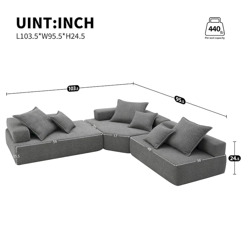 Canapé sectionnel modulaire capitonné en tissu bouclé, personnalisable soi-même