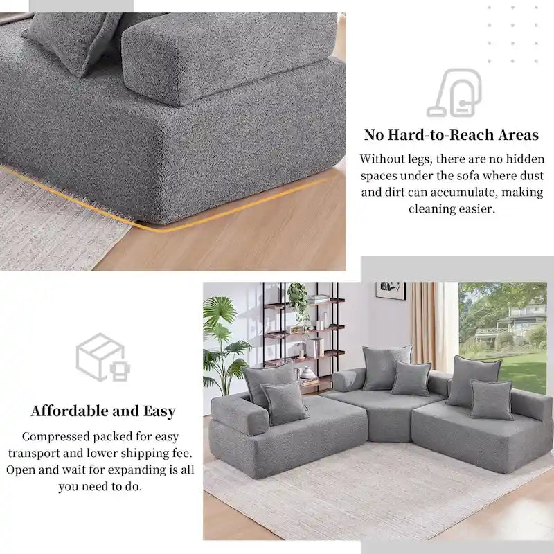Canapé sectionnel modulaire capitonné en tissu bouclé, personnalisable soi-même