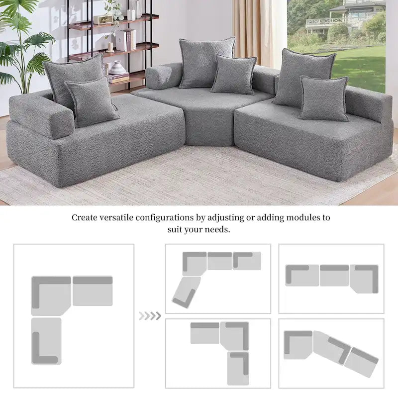 Canapé sectionnel modulaire capitonné en tissu bouclé, personnalisable soi-même