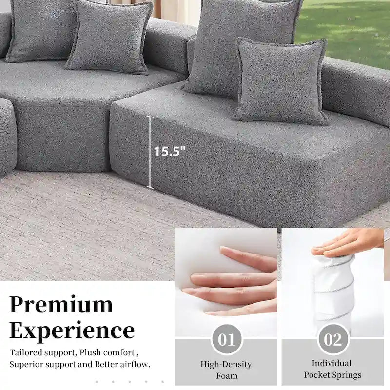 Canapé sectionnel modulaire capitonné en tissu bouclé, personnalisable soi-même