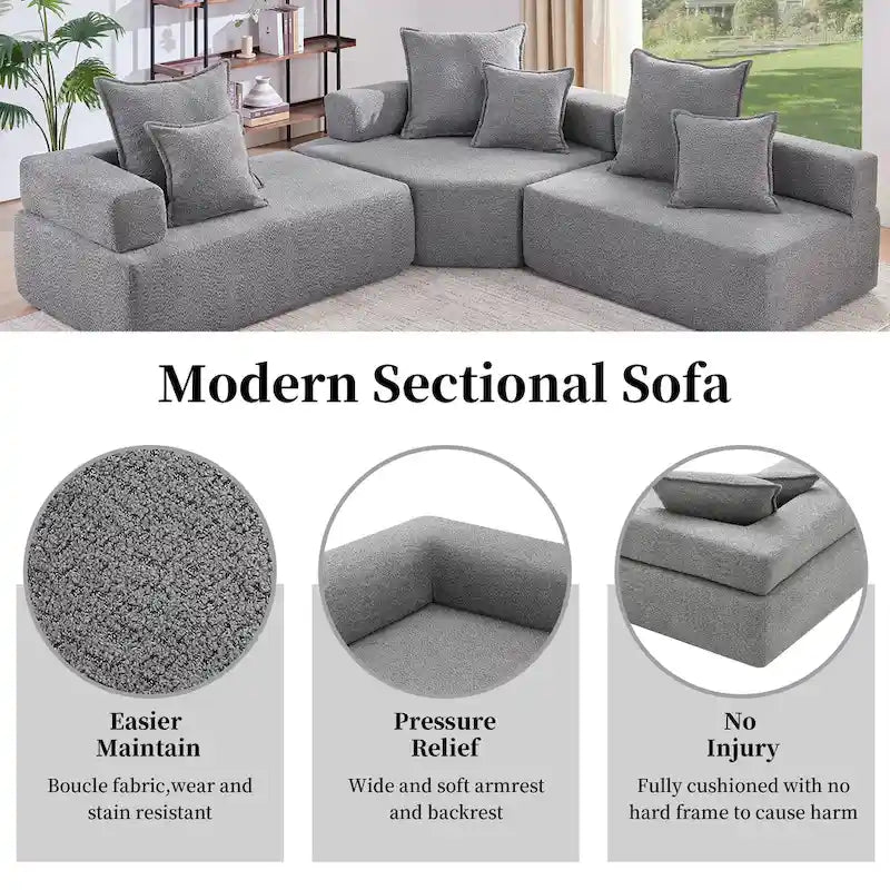 Canapé sectionnel modulaire capitonné en tissu bouclé, personnalisable soi-même
