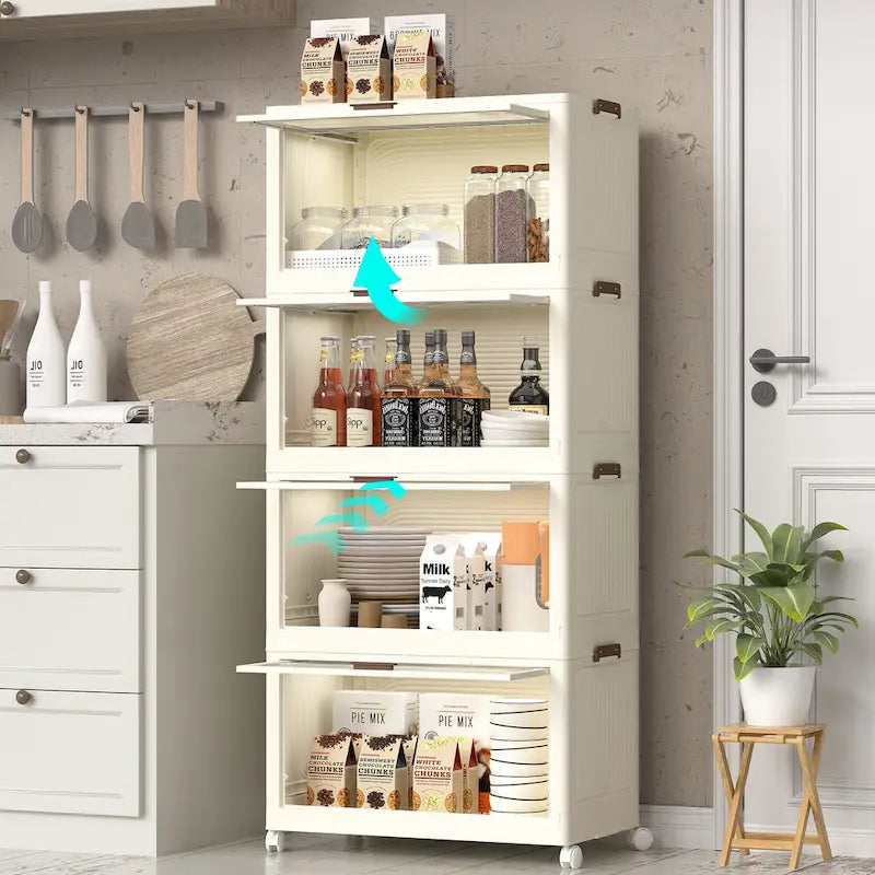 4 Tier Plastic Storage Bins with Lids,Stackable Storage Containers with Wheels, Folding Storage Boxes, Collapsible Storage Bins