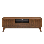 Meuble TV cannelé pour téléviseur de 65 pouces, Centre de divertissement avec rangement, Console média en bois, Table d'appoint, 2 portes, 1 tiroir, Pieds en bois