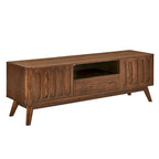 Meuble TV cannelé pour téléviseur de 65 pouces, Centre de divertissement avec rangement, Console média en bois, Table d'appoint, 2 portes, 1 tiroir, Pieds en bois