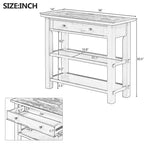 Table console 36 po en bois massif style rustique avec tiroirs et 2 étagères