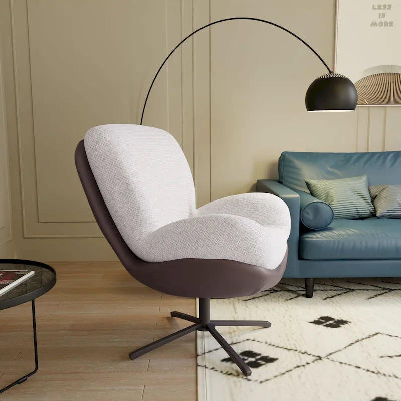 360 Swivel Accent Chair, Modern Chenille Lounge Chair with Faux Leather and Black Metal Base Frame, Comfortable Reading Chair