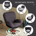 360 Swivel Accent Chair, Modern Chenille Lounge Chair with Faux Leather and Black Metal Base Frame, Comfortable Reading Chair