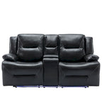 2 Seater Home Theater Recliner Manual Recliner Chair with a LED Light Strip Two Cup Holders and a Storage Box