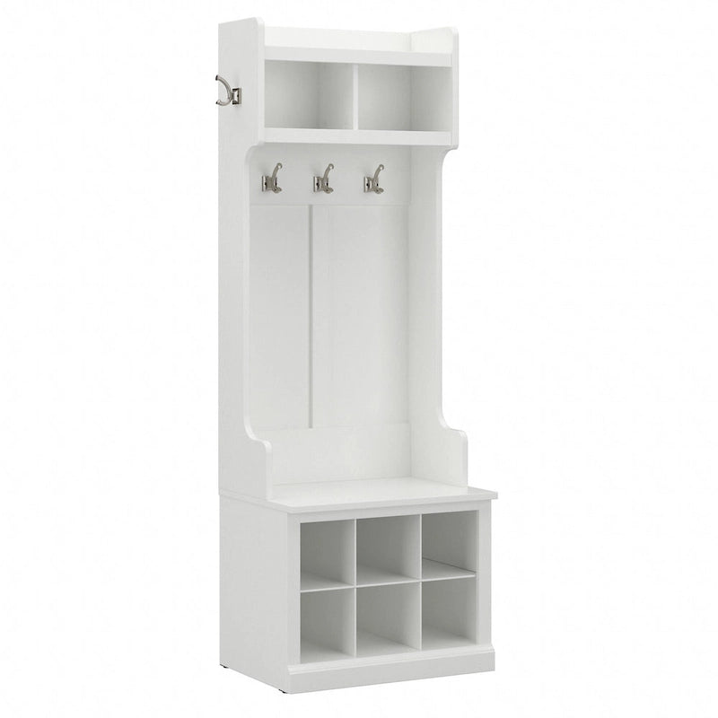 Woodland Hall Tree and Small Shoe Bench with Shelves by Bush Furniture
