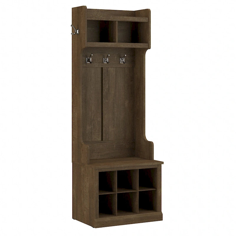 Woodland Hall Tree and Small Shoe Bench with Shelves by Bush Furniture
