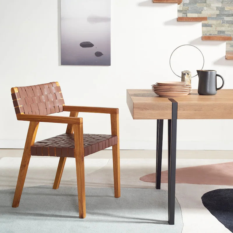 Chaise de salle à manger en cuir tressé SAFAVIEH Gerda - 22,1 L x 20,9 P x 31,9 H - 22Wx21Px32H