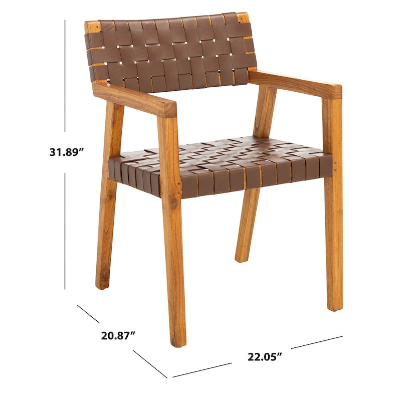 Chaise de salle à manger en cuir tressé SAFAVIEH Gerda - 22,1 L x 20,9 P x 31,9 H - 22Wx21Px32H