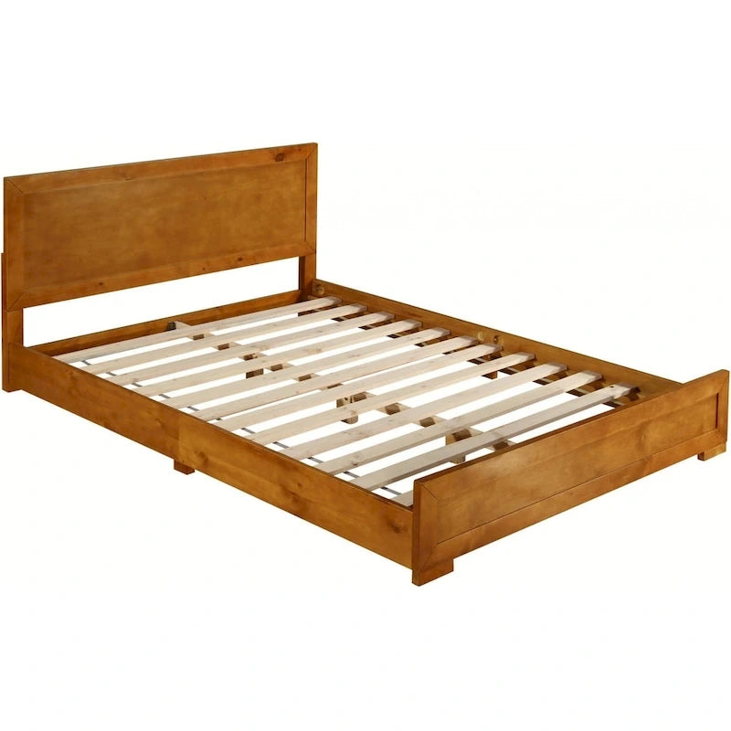 Cadre de lit king-size en bois massif HomeRoots avec panneaux incrustés de chêne