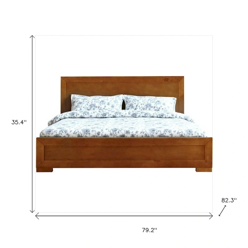 Cadre de lit king-size en bois massif HomeRoots avec panneaux incrustés de chêne