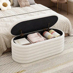 Storage Chenille Ottoman Bench Upholstered Fabric Storage Bench End of Bed Stool with Safety Hinge
