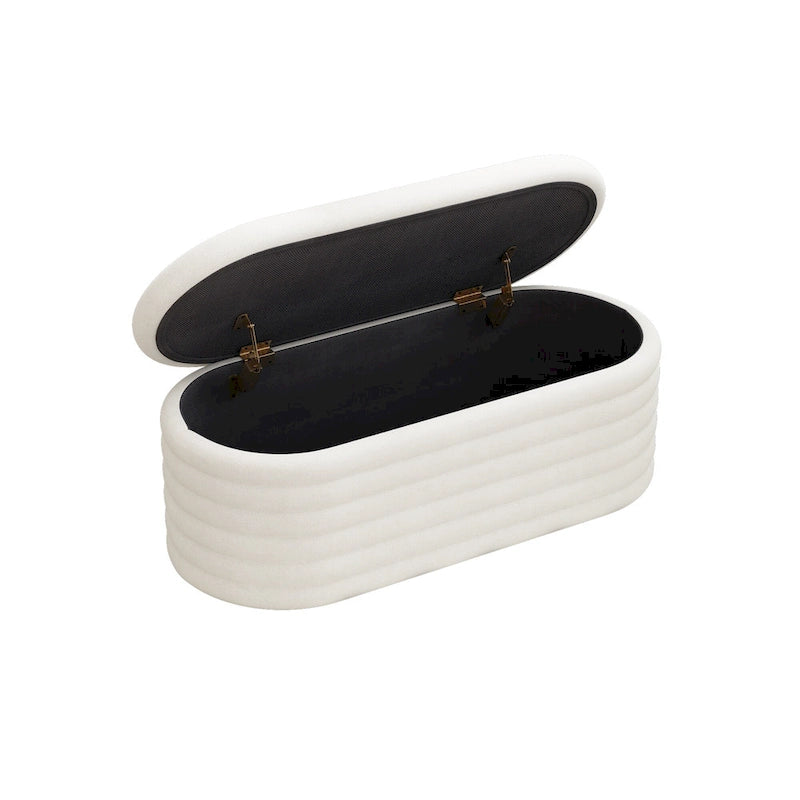 Storage Chenille Ottoman Bench Upholstered Fabric Storage Bench End of Bed Stool with Safety Hinge