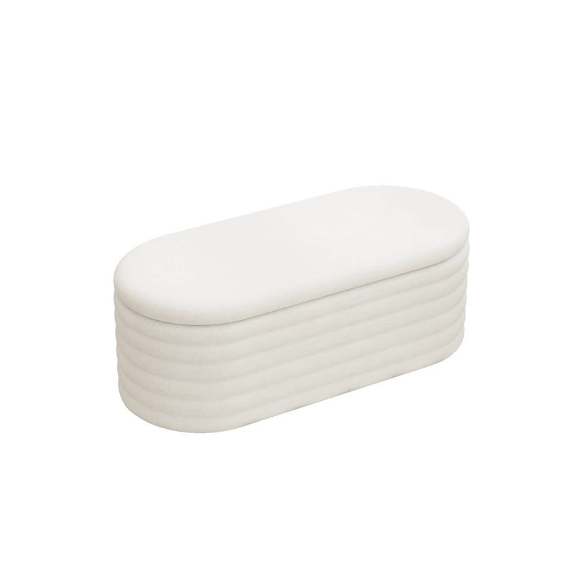 Storage Chenille Ottoman Bench Upholstered Fabric Storage Bench End of Bed Stool with Safety Hinge