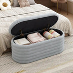 Storage Chenille Ottoman Bench Upholstered Fabric Storage Bench End of Bed Stool with Safety Hinge