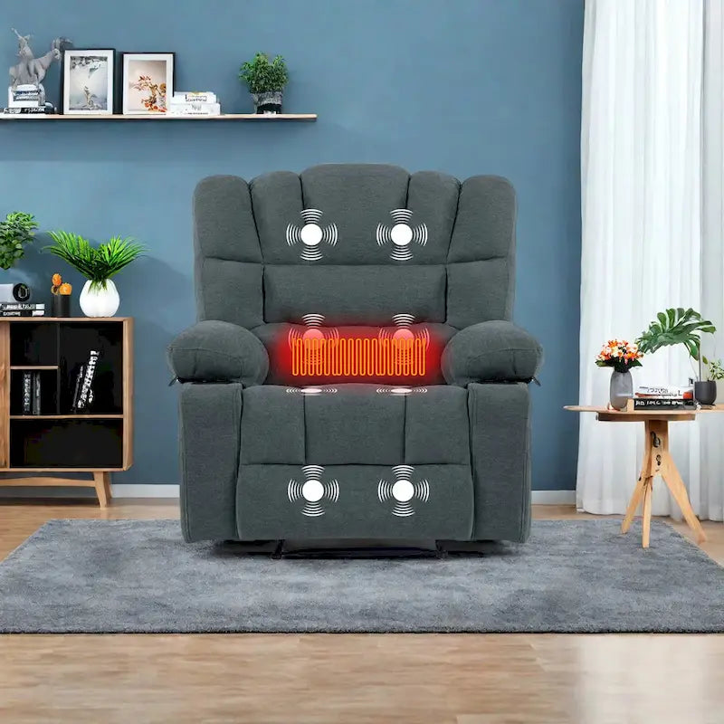 Chenille Manual Recliner Chair with Massage and Lumbar Heating, Dual Cup Holders, Side Pockets