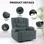 Chenille Manual Recliner Chair with Massage and Lumbar Heating, Dual Cup Holders, Side Pockets