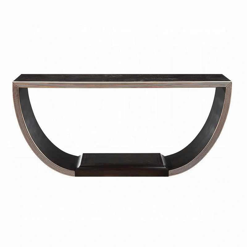 Console Riza, demi-lune en bois noir, finition or, 178 cm
