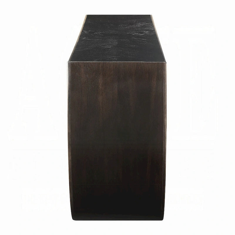Console Riza, demi-lune en bois noir, finition or, 178 cm