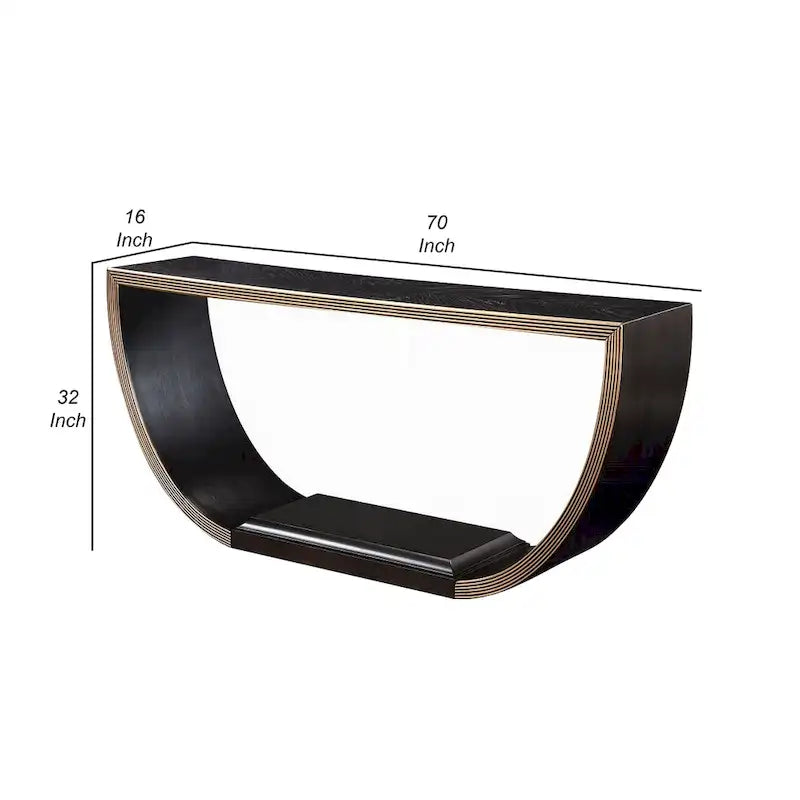Console Riza, demi-lune en bois noir, finition or, 178 cm